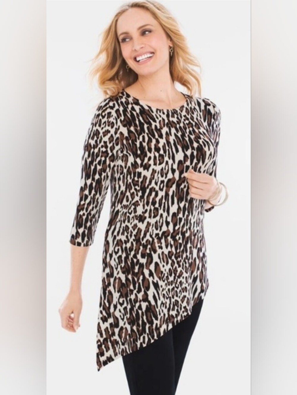 Chicos Travelers Asymmetrical Animal Print Tunic Size 3 XL Office Quiet Luxury